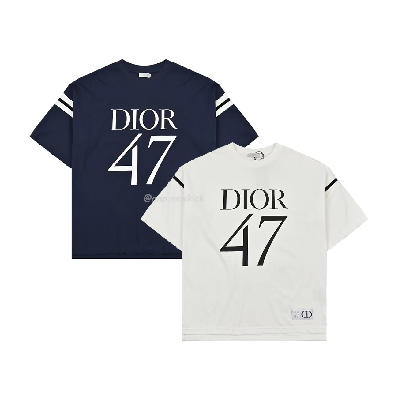 Dior Wide Body Bamboo Pure Cotton Plain Weave Fabric T Shirt White Navy (1) - newkick.app